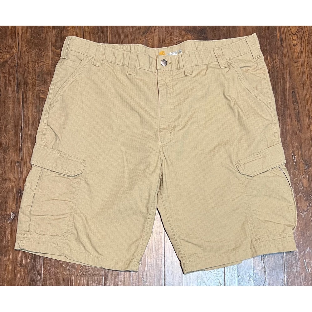 Carhartt Force Broxton Cargo Shorts Mens 44 Tan Relaxed Fit Ripstop Workwear